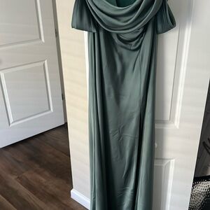 Birdy Grey Shiny Matte Sea Glass Asymmetrical Draped Dress